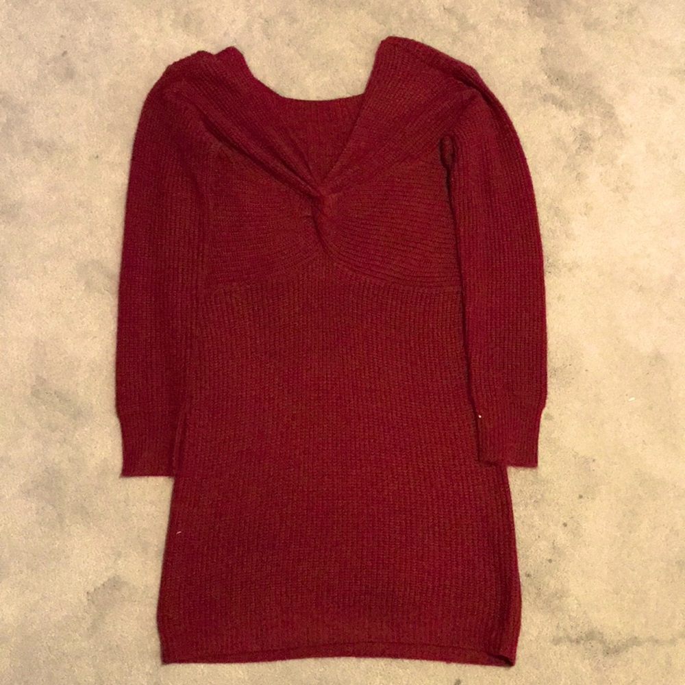 Dark Red Fitted Dress with Knot